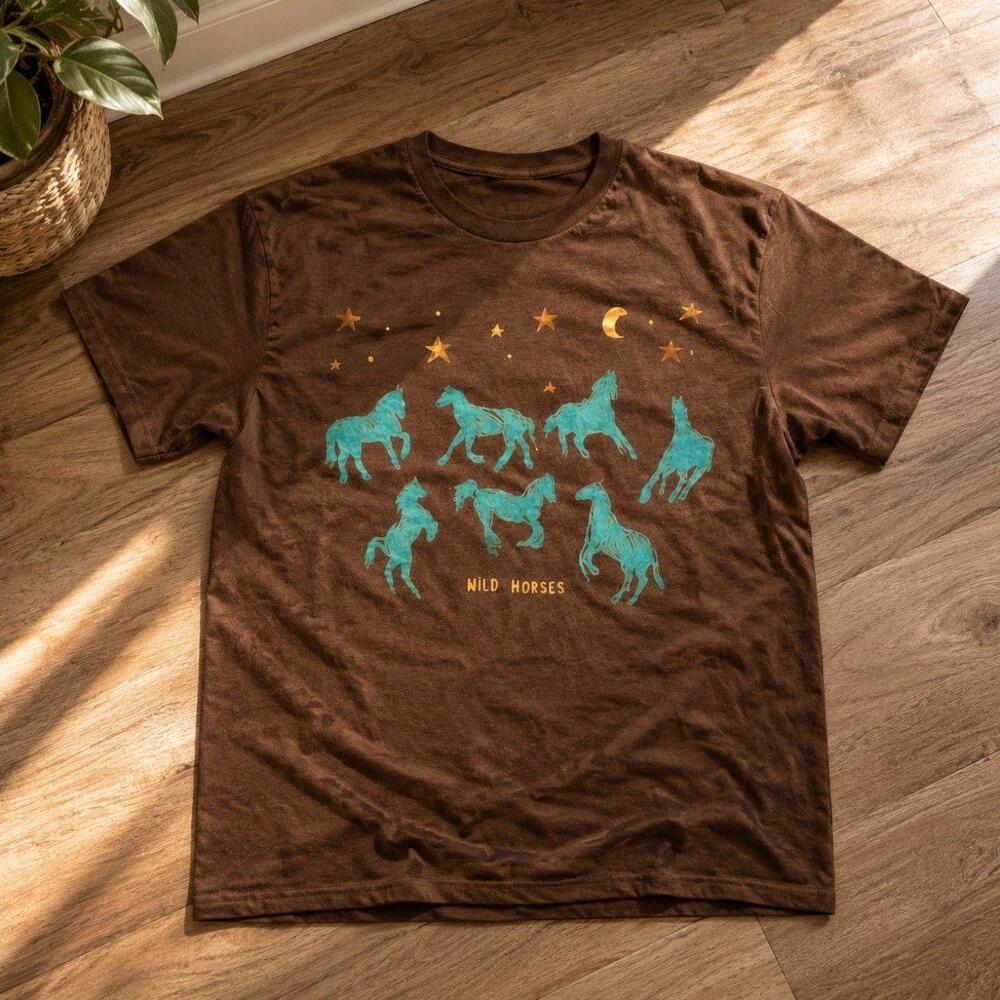Wild Horses Graphic Tee Brown Western Star Moon Unisex